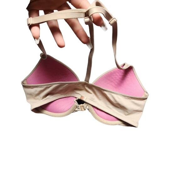 Victoria's Secret Bra 32C everywhere push up halter strap nude cream front snap - Picture 5 of 5